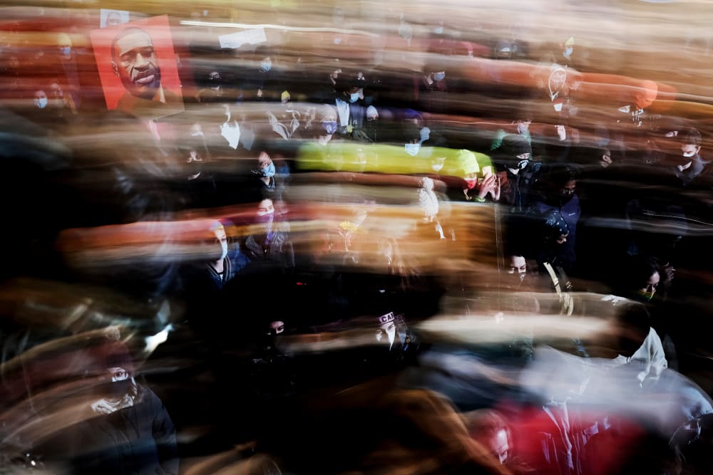 Image: Protesters gather in New York after the first day of the trial for the killing of George Floyd on March 8, 2021.