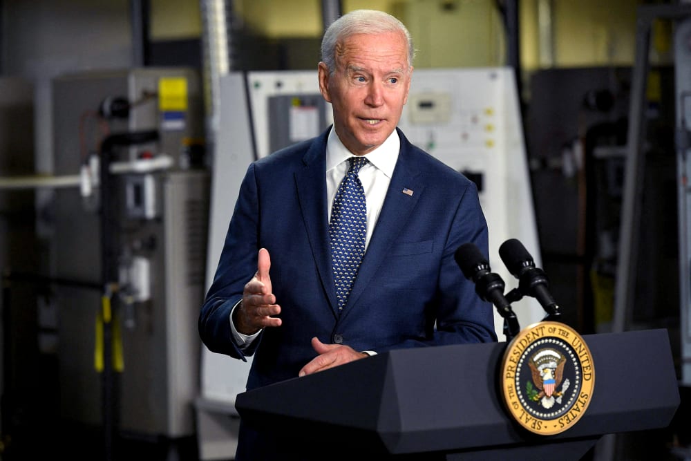 Image: President Joe Biden speaks following a tour of Tidewater Community College in Norfolk, Va., on May 3, 2021.