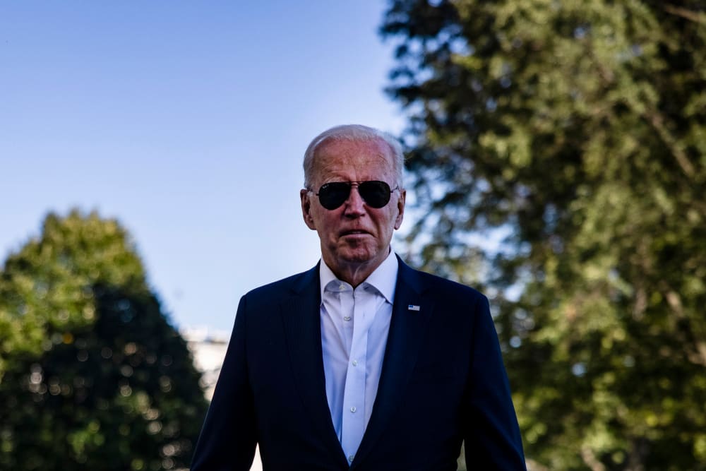 Image: President Joe Biden speaks to reporters outside of the White House on Sept. 26, 2021.