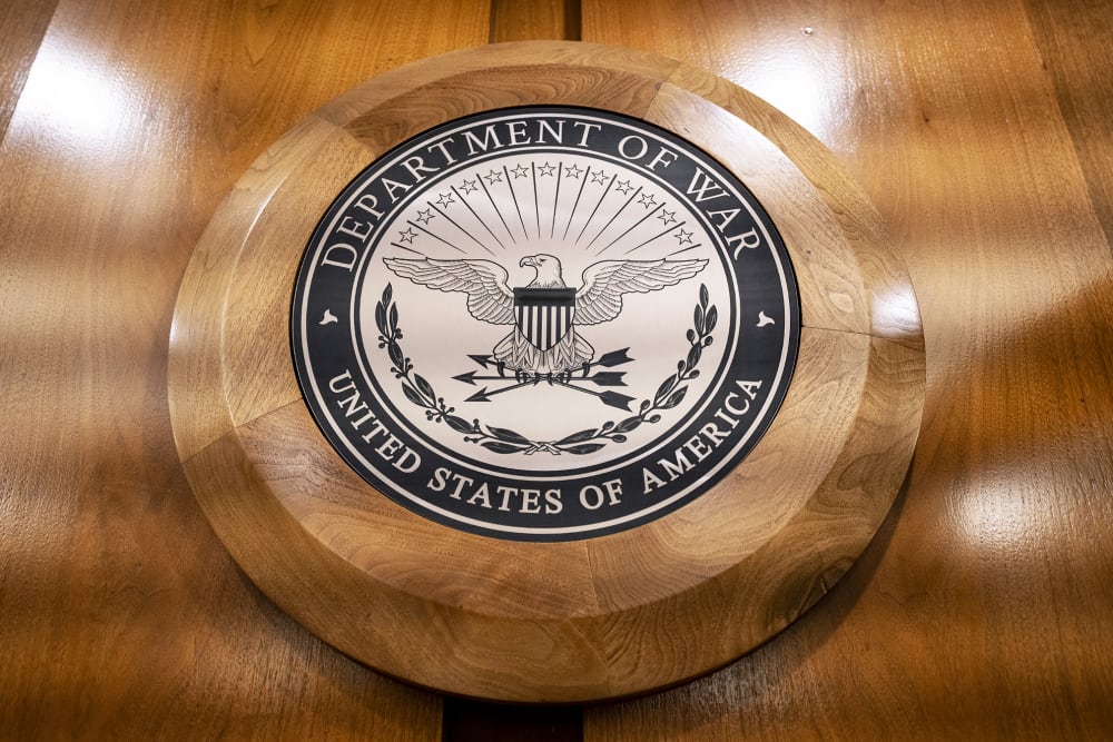 The New Department of War logo seen in the Pentagon.