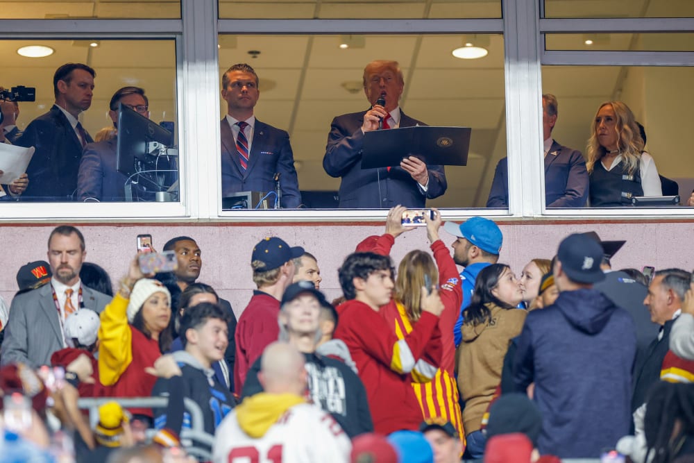 President Donald Trump delivers the Oath of Enlistment at Northwest Stadium in Landover, M.D.
