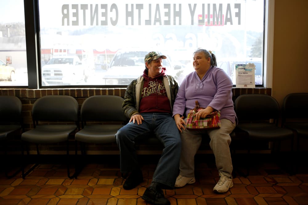 Doug and Mary Blair wait for an appointment at Breathitt County Family Health Center in Jackson, Ky, Jan. 21, 2014.