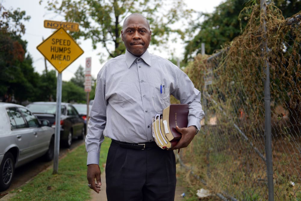 Cleveland Wright, 55, makes his way to the church he attends at Resurrection Church of God in Christ on Sunday, August 18, 2013, in Washington, DC.