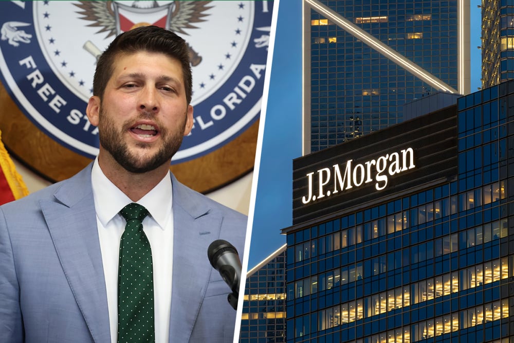 Florida Attorney General James Uthmeier; JP Morgan office headquarters.