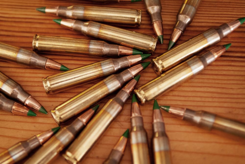 Green tipped armor-piercing 5.56 millimeter ammunition is shown on Feb. 27, 2015 in Chicago, Ill. (Photo by Scott Olson/Getty)