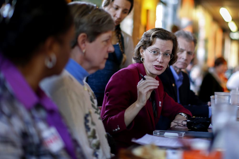 Georgia Democratic US Senate candidate Michelle Nunn hosts a roundtable discussion in Atlanta, Ga. on Oct. 24, 2014.