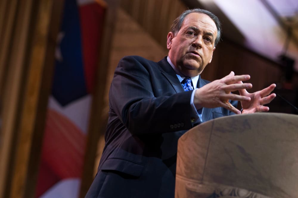Former Arkansas Governor Mike Huckabee delivers remarks during the Conservative Political Action Conference in National Harbor, Md., March 7, 2014.