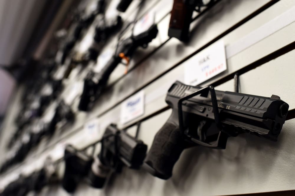 Handguns are displayed a firing range in St. Peters, Mo. on Nov. 26, 2014. (Photo by Jewel Samad/AFP/Getty)
