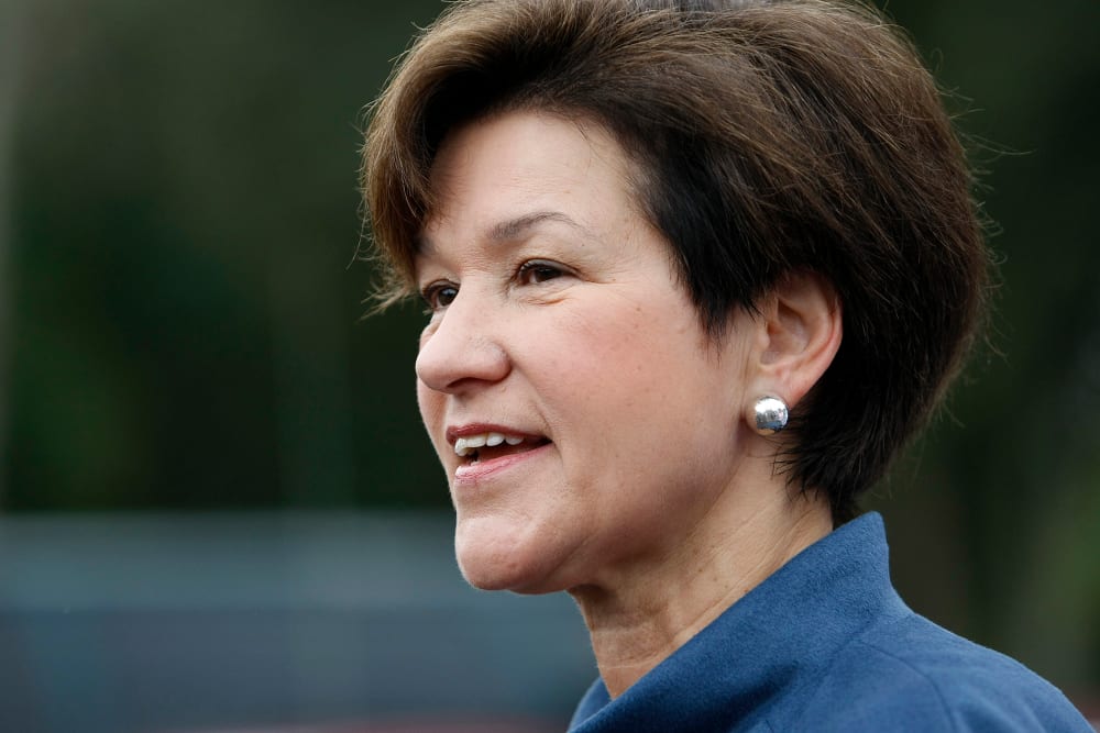 Democratic candidate for Florida Governor Sink addresses the media after leaving her voting precinct after voting in Thonotosassa, Florida