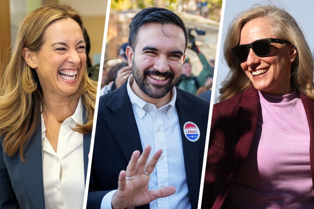 Mikie Sherrill; Zohran Mamdani; Abigail Spanberger.