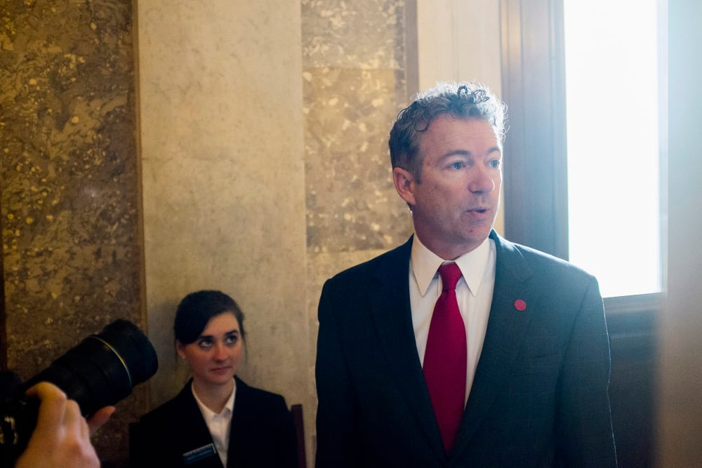 Senator Rand Paul arrives for the Republican weekly policy luncheon on Capitol Hill in Washington, jan. 28, 2014.