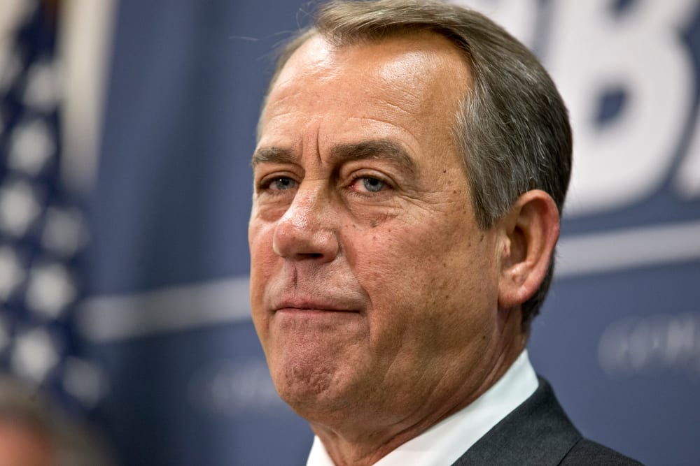 House Speaker John Boehner of Ohio meets with reporters on Capitol Hill in Washington, Wednesday, April 10, 2013, following a Republican strategy session, and the release of President Barack Obama's proposed fiscal 2014 federal budget. (AP Photo/J....