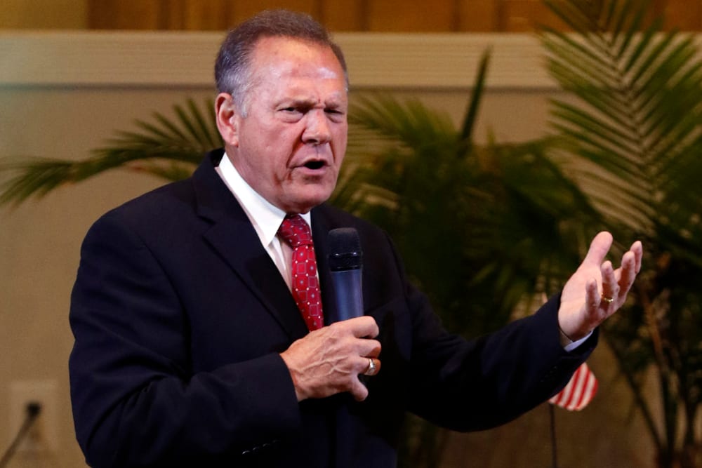 Alabama Supreme Court Chief Justice, Roy Moore, speaks to the congregation of Kimberly Church of God, June 28, 2015, in Kimberley, Ala. (Photo by Butch Dill/AP)