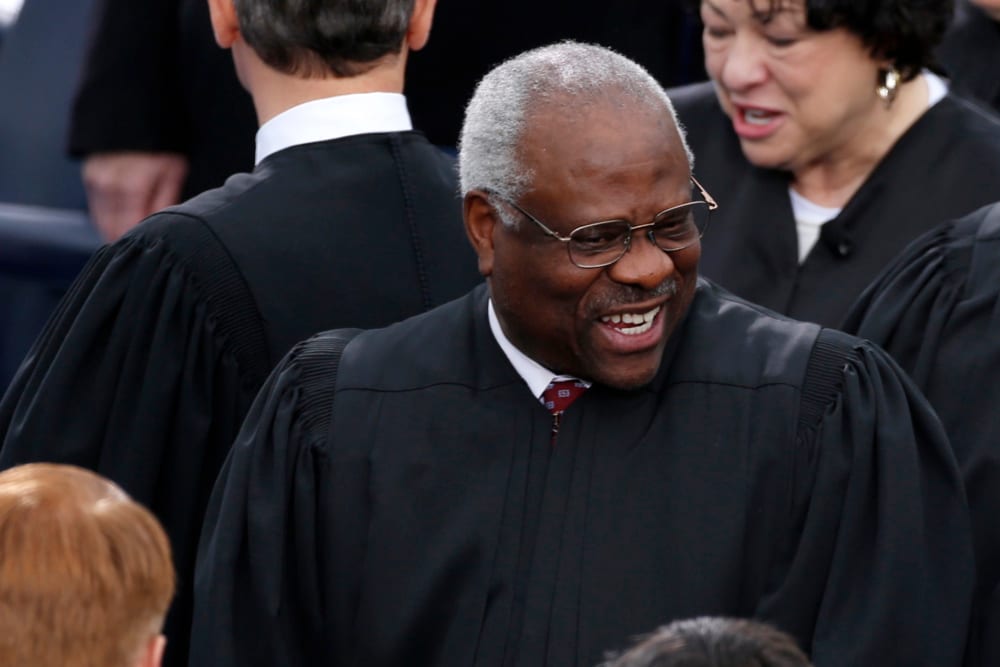 U.S. Supreme Court Justice Clarence Thomas arrives for inauguration ceremonies at the U.S. Capitol in Washington, Jan. 21, 2013.