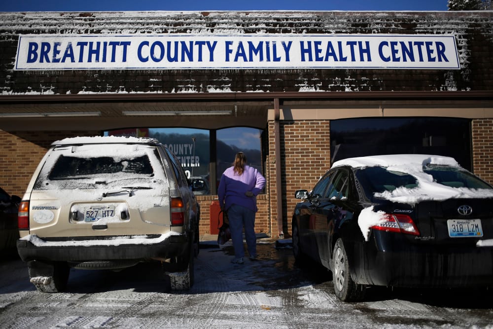 Mary Blair arrives at the Breathitt County Family Health Center, Jan. 21, 2014.