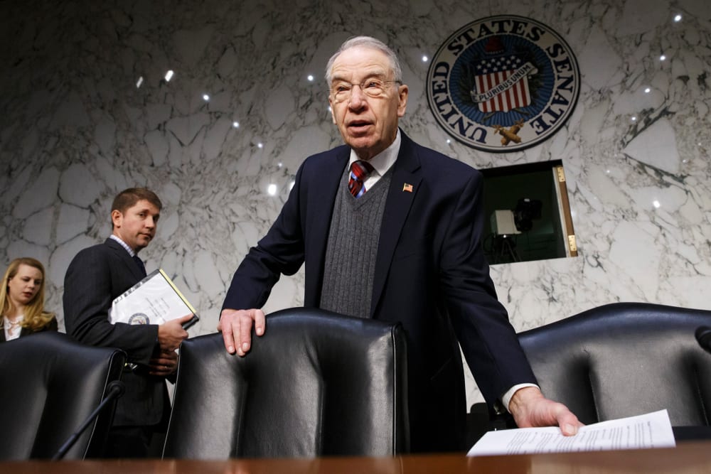 In this Jan. 29, 2015 file photo, Senate Judiciary Committee Chairman Sen. Charles Grassley, R-Iowa is seen on Capitol Hill in Washington, DC. (Photo by J. Scott Applewhite/File/AP)