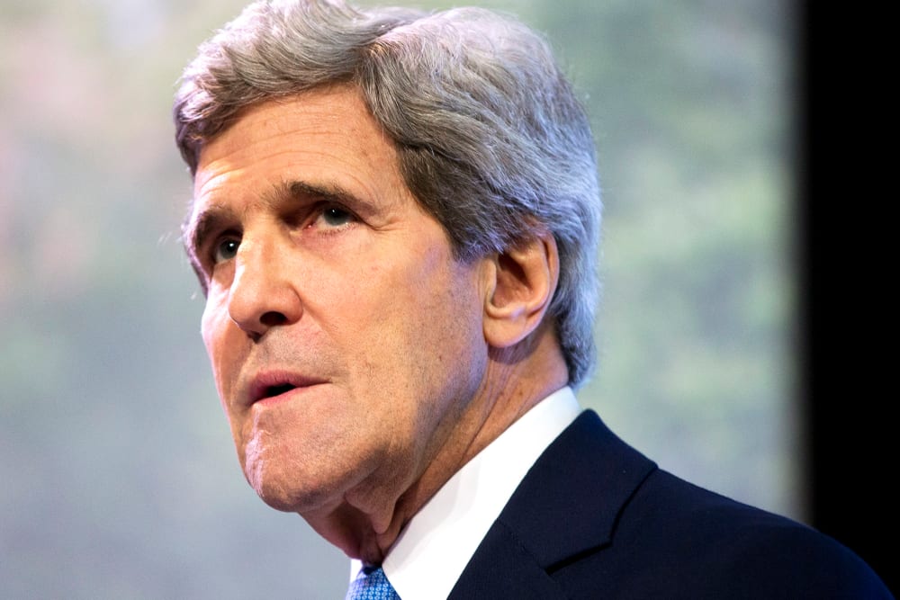 Secretary of State John Kerry pauses as he delivers a speech on climate change in Jakarta, Indonesia, Feb. 16, 2014.