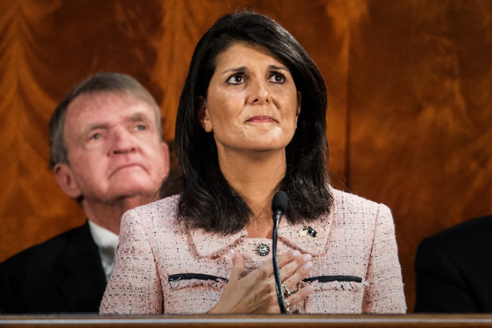 South Carolina Gov. Nikki Haley delivers the State of the State in the House chambers at the South Carolina Statehouse, Jan. 20, 2016, in Columbia, S.C. (Photo by Sean Rayford/AP)