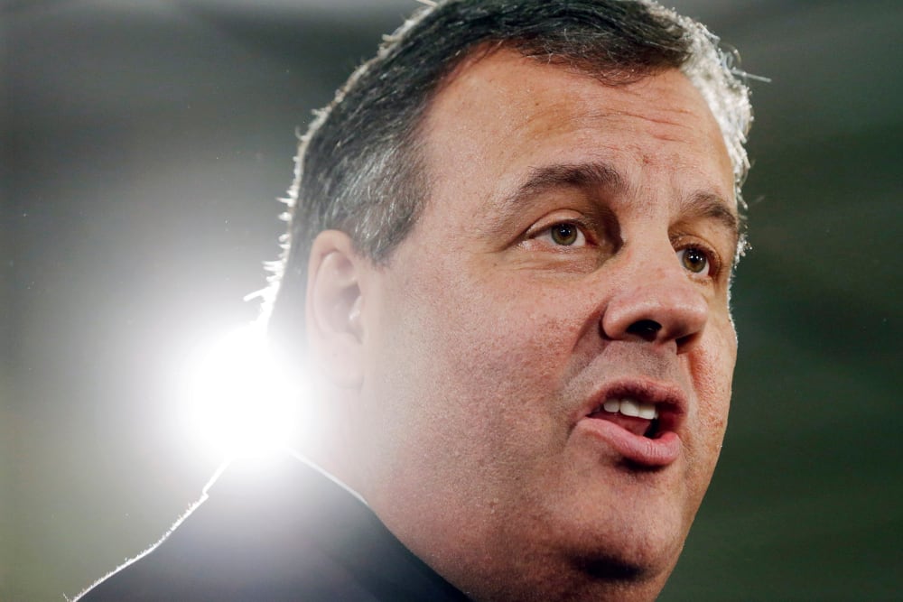 New Jersey Gov. Chris Christie addresses a gathering in Keansburg, N.J., Feb. 4, 2014.