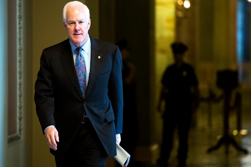 John Cornyn, R-Texas, leaves Senate Minority Leader Mitch McConnell's office in the Capitol on Oct. 8, 2013 in Washington, D.C. (Photo By Bill Clark/CQ Roll Call/Getty)