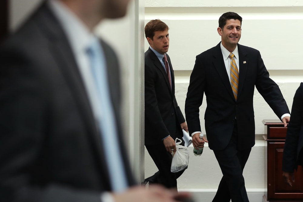 U.S. Speaker of the House Rep. Paul Ryan (R-WI) (R) arrives at a House Republican Conference meeting June 22, 2016 at the Capitol in Washington, DC. (Photo by Alex Wong/Getty)