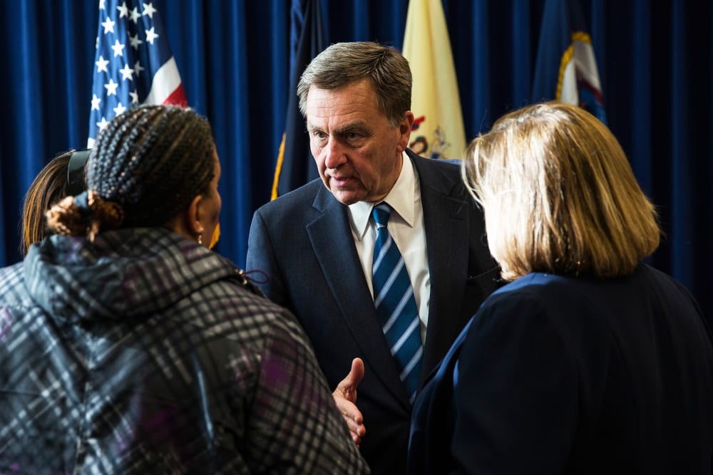 David Samson, chairman of the Port Authority of New York and New Jersey, speaks to workers from Newark International Airport on Feb. 19, 2014 in New York City.
