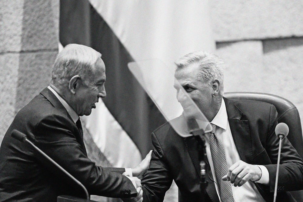 Israeli Prime Minister Benjamin Netanyahu and U.S. House Speaker Kevin McCarthy during a session of the Knesset in Jerusalem, on May 1, 2023.