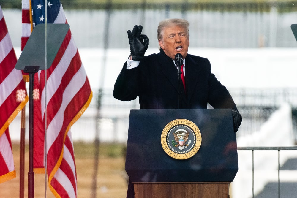 U.S. President Donald Trump speaks during a "Save America Rally".