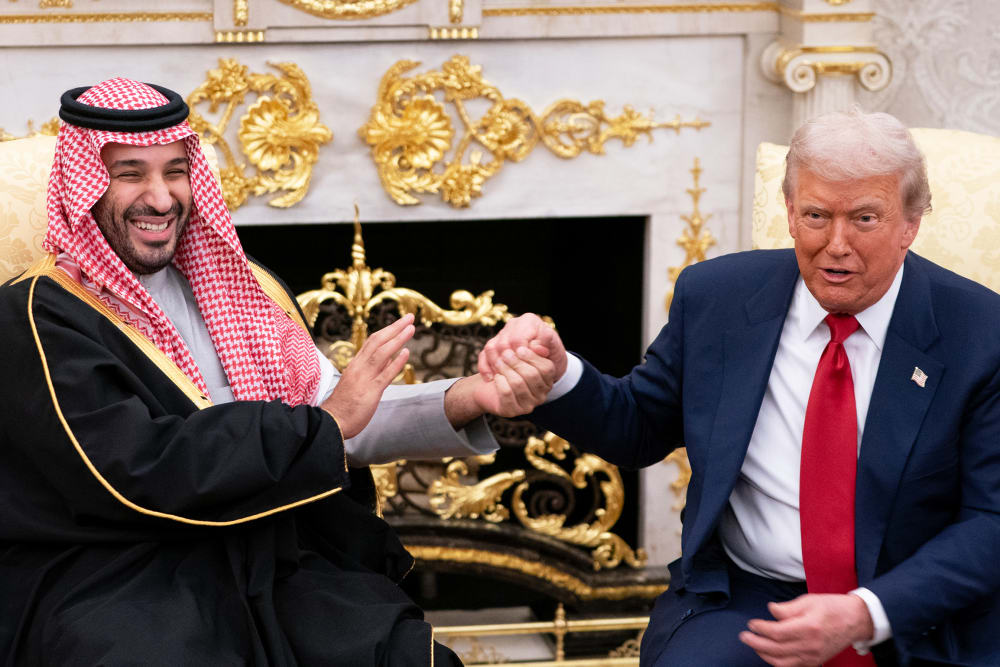Saudi Arabia's Crown Prince Mohammed bin Salman and US President Donald Trump during a meeting in the Oval Office of the White House.