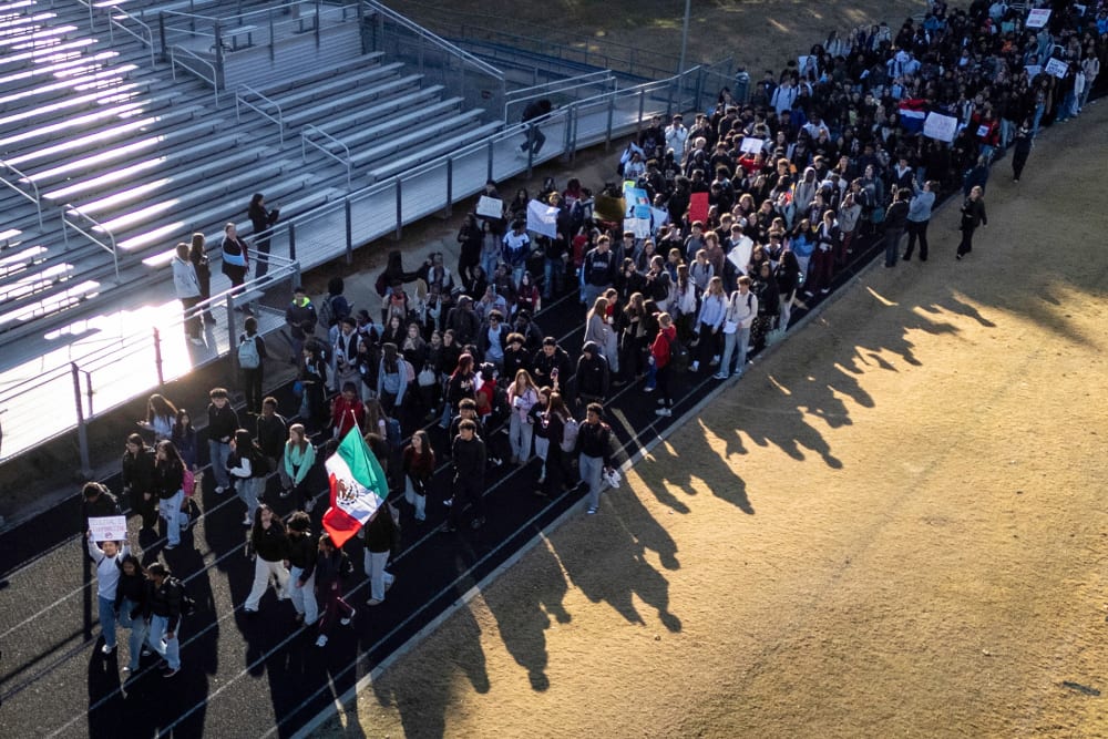 Students walkout at East Mecklenburg High School in Charlotte, North Carolina, in protest of U.S. Border Patrol operations targeting undocumented immigrants.