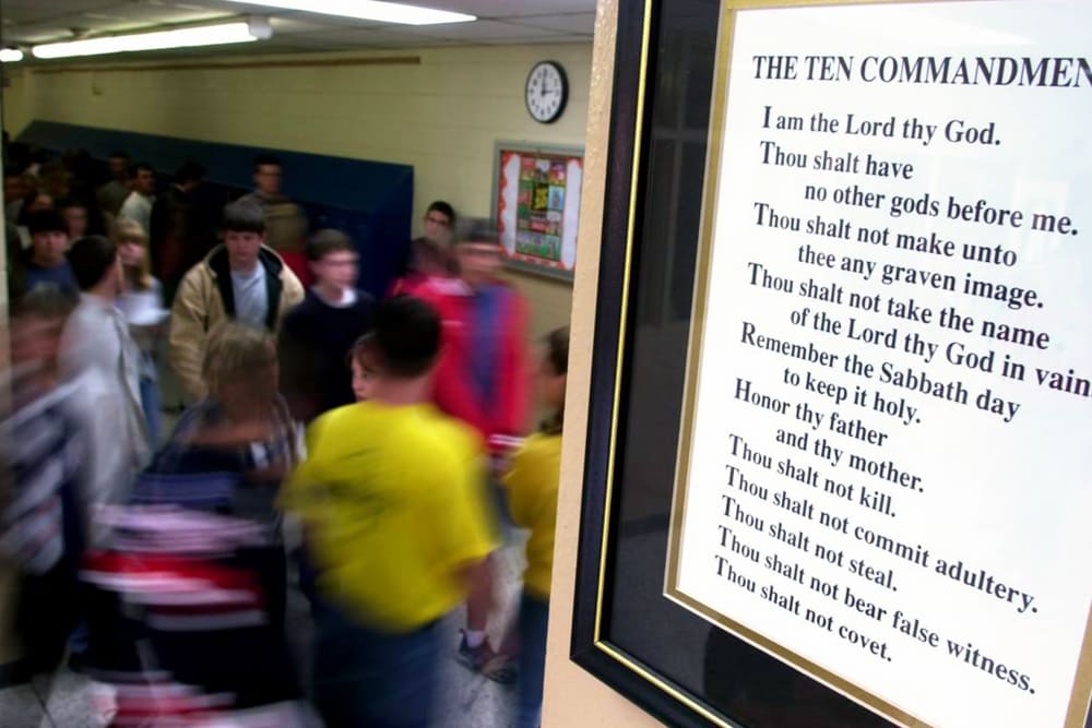 The Ten Commandments in the front hall of a school.