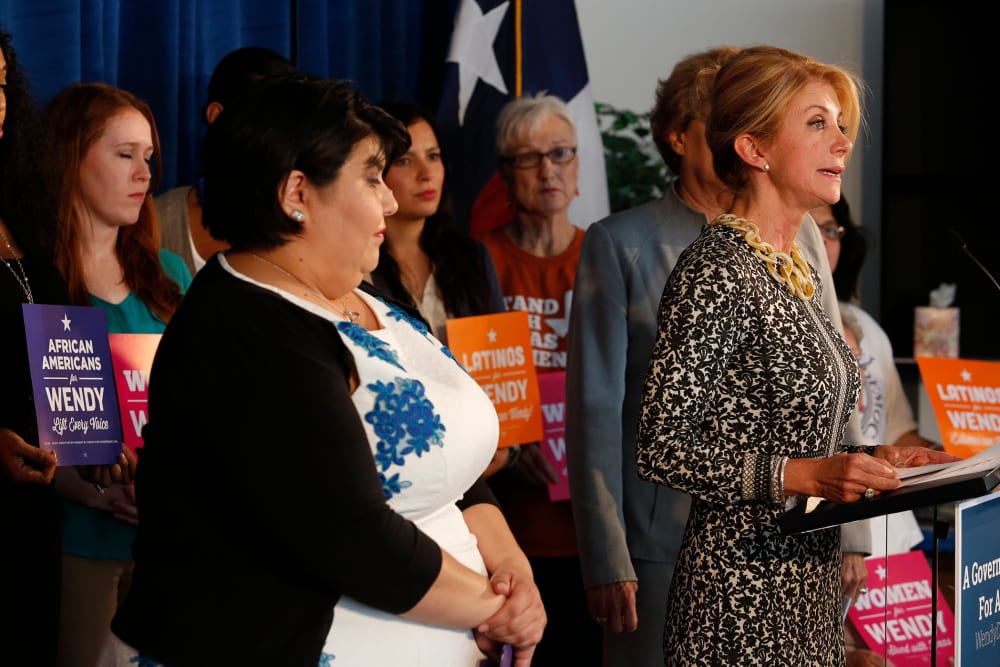 Gubernatorial Democratic candidate and Texas State Senator Wendy Davis speaks about a recent Supreme Court ruling on easing HB2, a Texas state abortion law, on Oct. 16, 2014. (Eric Kayne/Getty)