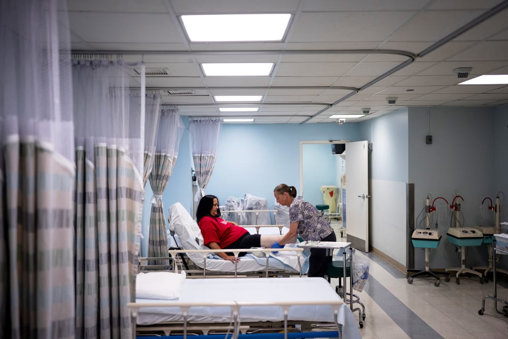 A patient receives medical attention at Humboldt Park Health in Chicago.
