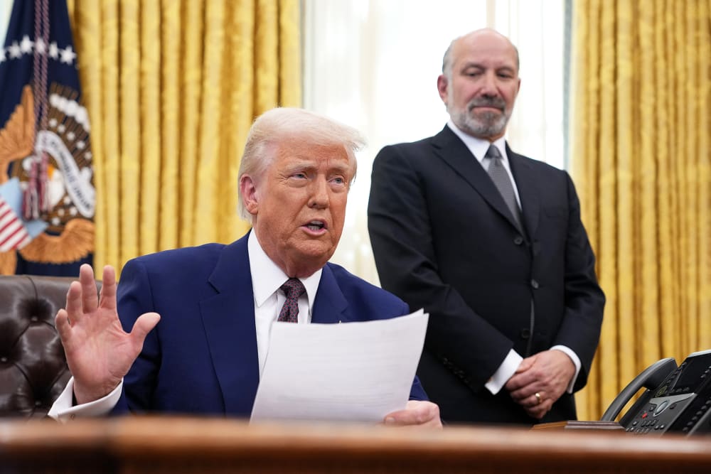 U.S. President Donald Trump and Secretary of Commerce Howard Lutnick in the Oval Office at the White House.