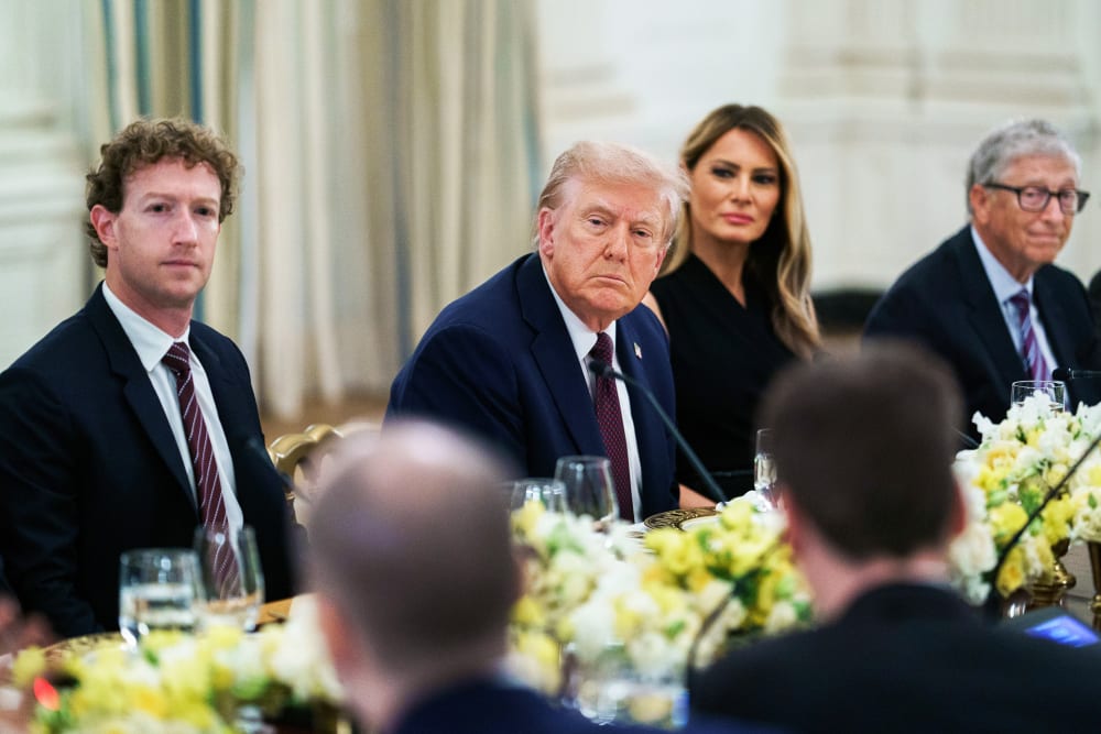 Mark Zuckerberg, President Donald Trump, first lady Melania Trump, and Bill Gates during a dinner with tech leaders in the White House.