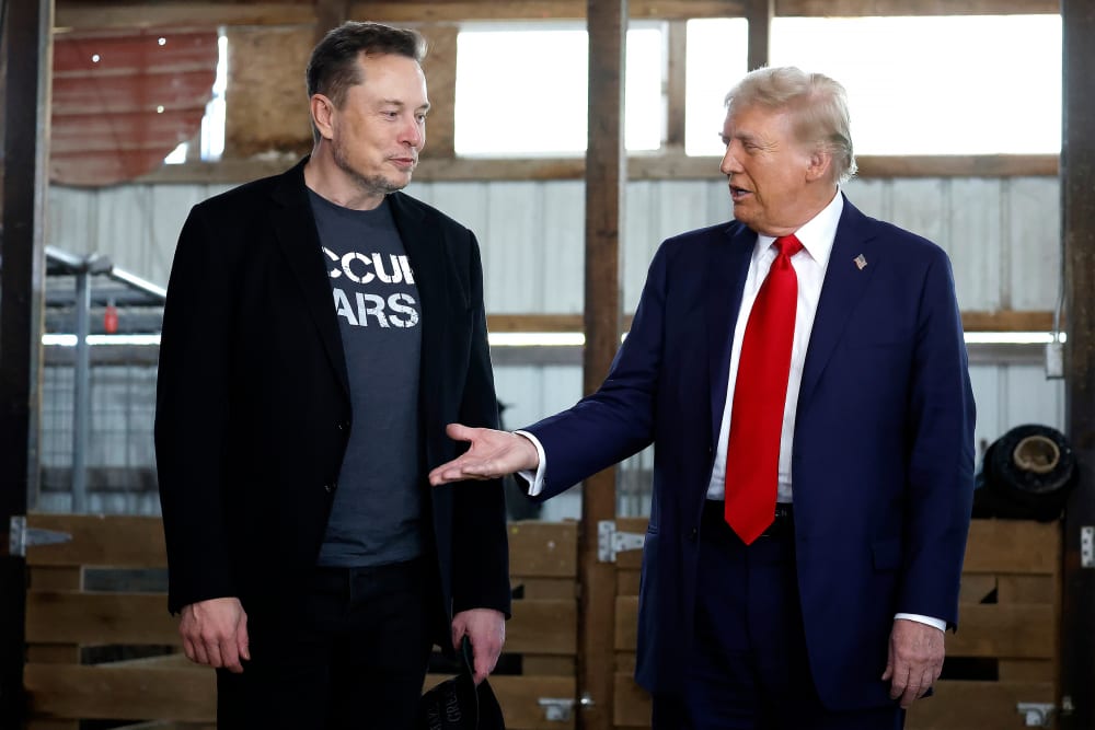 Donald Trump and Elon Musk on Oct. 05, 2024 in Butler, PA.
