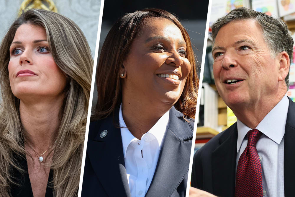 Lindsey Halligan; Letitia James; James Comey.