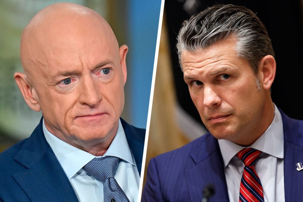 Sen. Mark Kelly, (D-Ariz.) and Secretary of War Pete Hegseth.