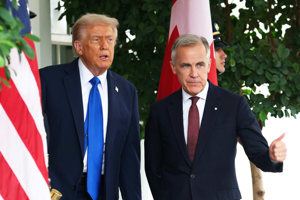 U.S. President Donald Trump and Canadian Prime Minister Mark Carney outside the West Wing of the White House.