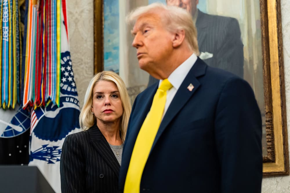 Attorney General Pam Bondi and President Donald Trump in the Oval Office.