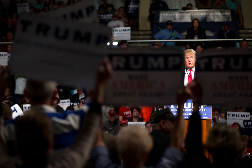 Republican presidential candidate Donald Trump speaks at a rally at Sumter Country Civic Center in Sumter, S.C., Feb. 17, 2016. (Photo by Andrew Harnik/AP)