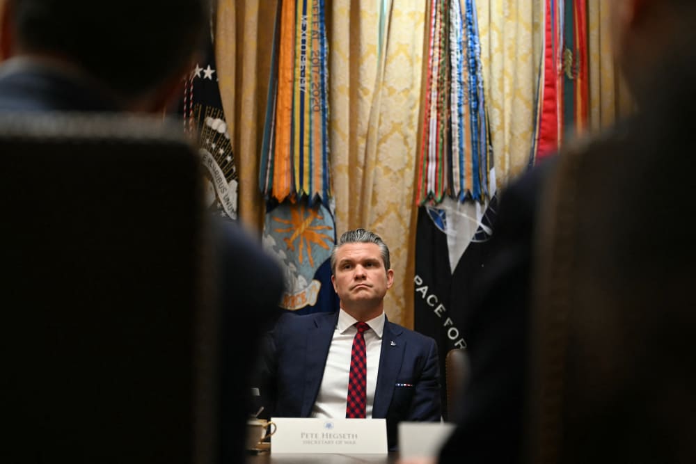 US Secretary of Defense Pete Hegseth looks on during a Cabinet Meeting hosted by President Donald Trump in the Cabinet Room of the White House in Washington, D.C. on Dec. 2, 2025.