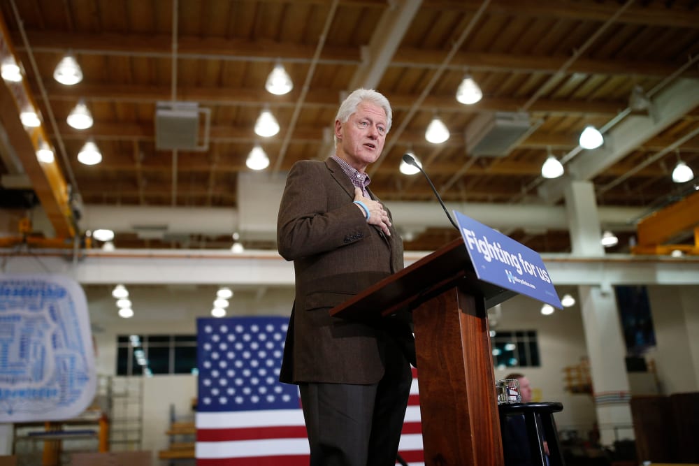 Former President Bill Clinton speaks at a rally for presidential hopeful Hillary Clinton at the United Brotherhood of Carpenters International Training Center, Feb. 5, 2016, in Las Vegas, Nev. (Photo by John Locher/AP)