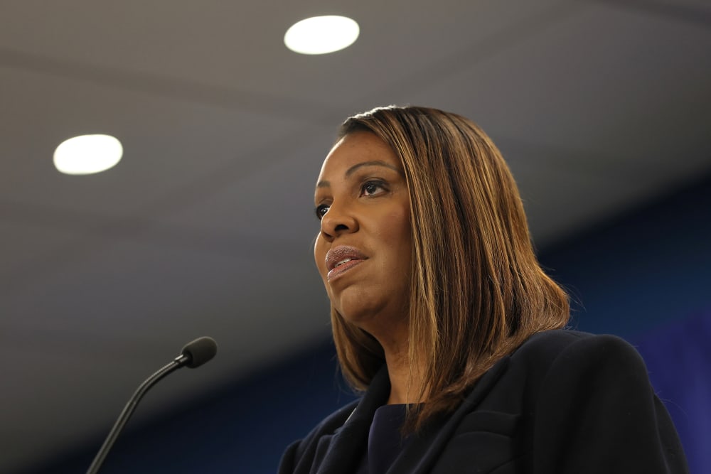 New York Attorney General Letitia James speaks during a press conference on Oct. 21, 2025 in New York City.