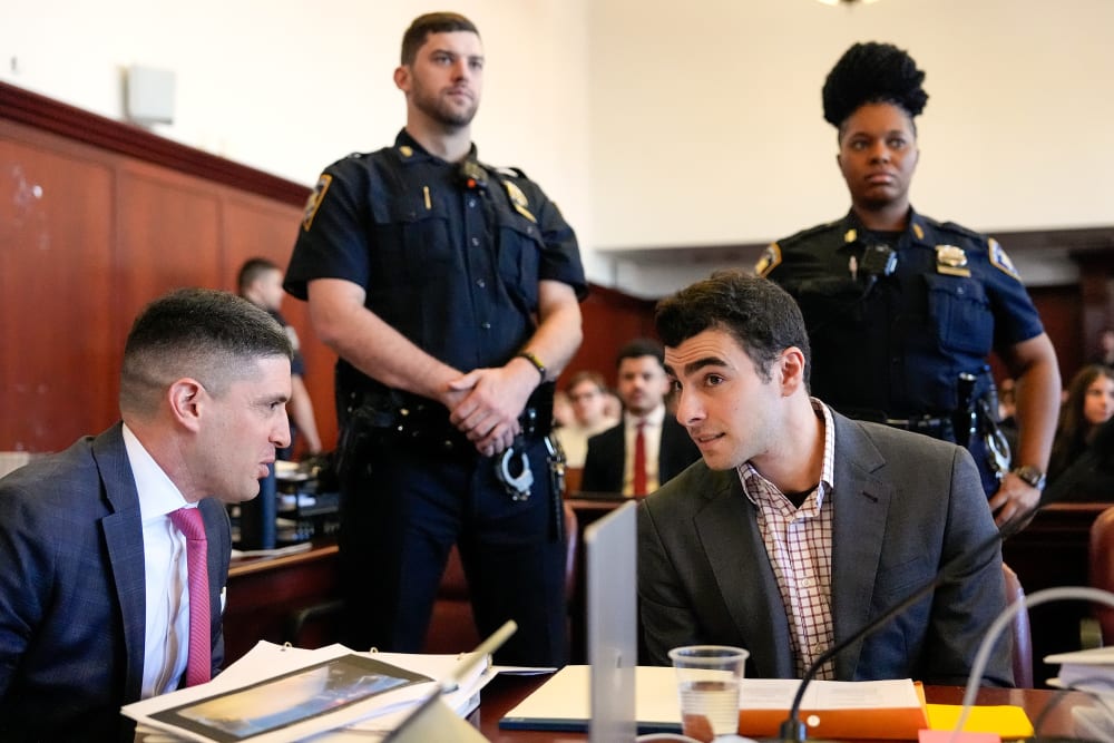 Luigi Mangione attends a court hearing in Manhattan Criminal Court in New York City.