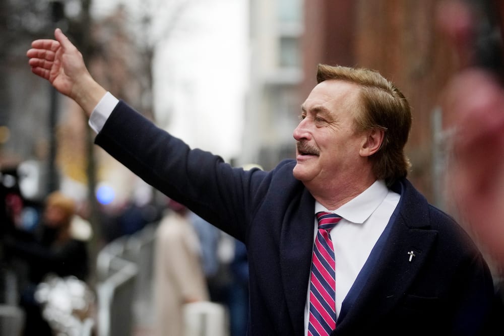 My Pillow CEO Mike Lindell waves in Washington, D.C. on Jan. 19, 2025.