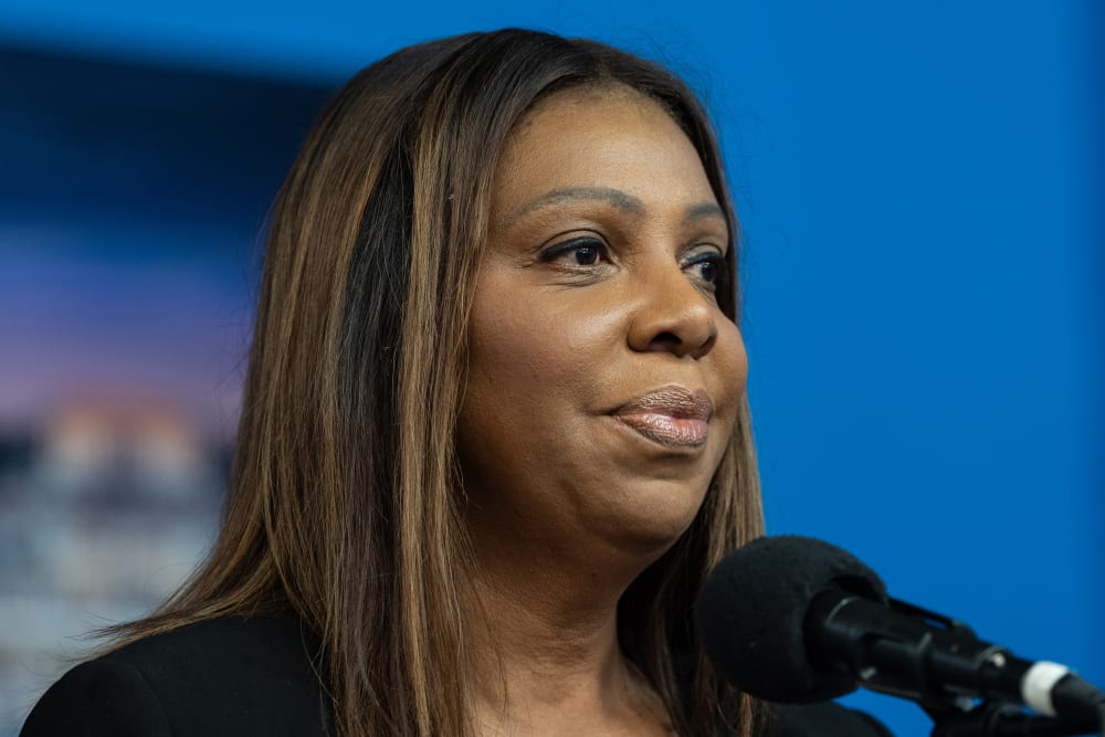 State Attorney General Letitia James speaks at National Action Network Headquarters in New York City.