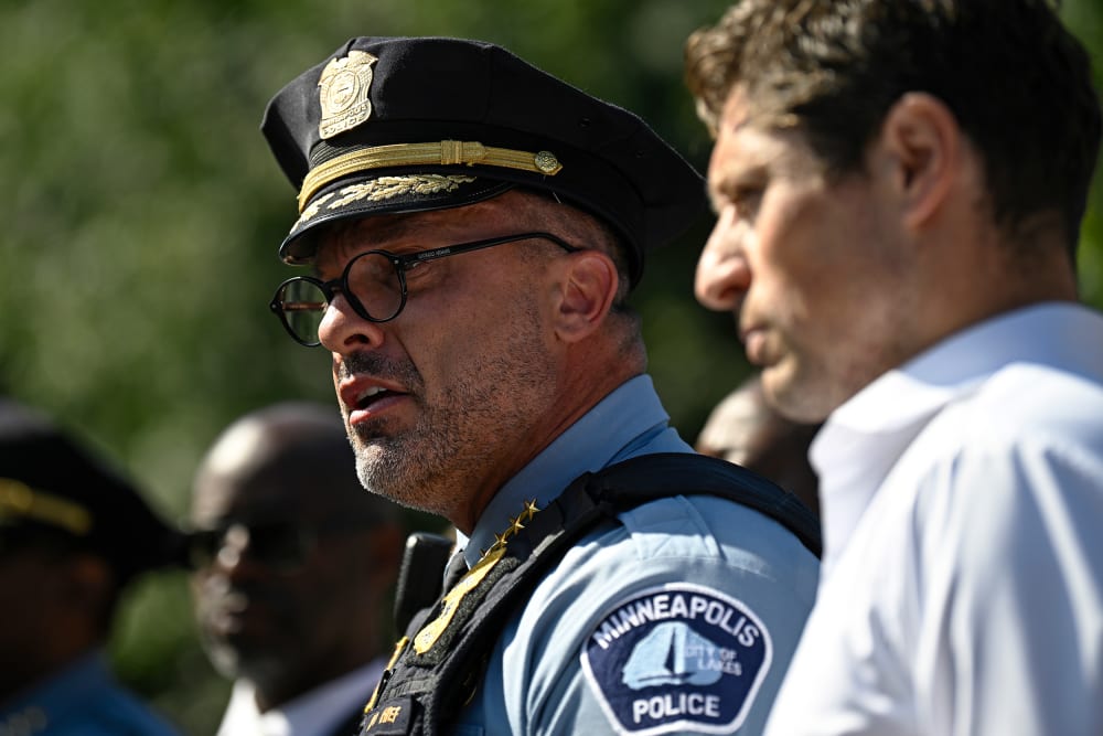 Minneapolis Police Chief Brian O'Hara speaks during a press conference in Minneapolis.