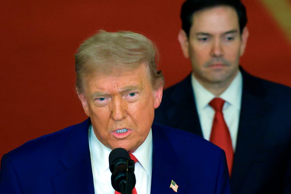 President Donald Trump addresses the nation alongside Secretary of State Marco Rubio from the White House on June 21, 2025.