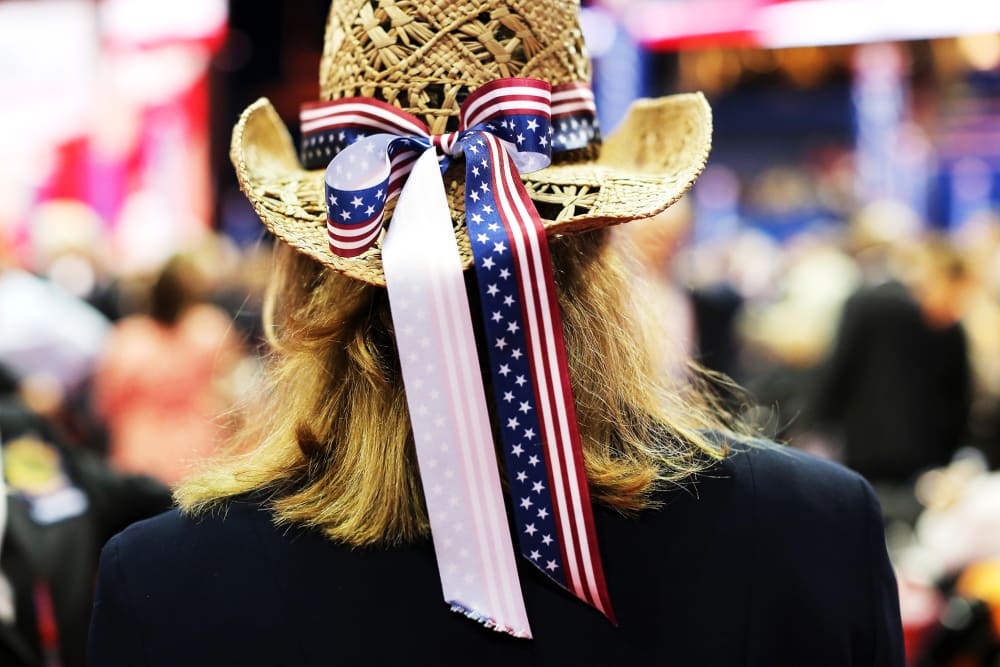 A woman wears a cowboy hat during the final day of the RNC in Tampa, Fla. Aug. 30, 2012.